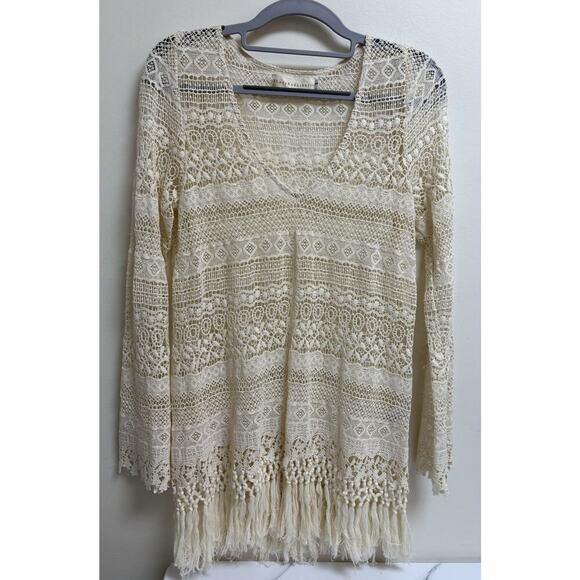 NWT 4 Love and Liberty by Johnny Was Cream Crochet Fringe Top Small Boho - Picture 1 of 5